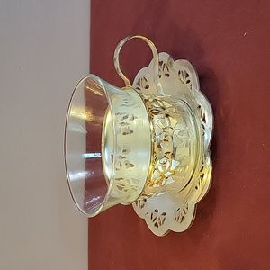Clear Glass Teacup with Silver Plated Metal Saucer, made in Germany-latticework